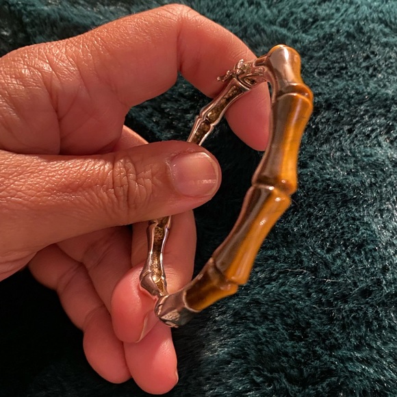 Sterling Silver and Tigereye Bamboo motif bangle bracelet - Picture 1 of 8